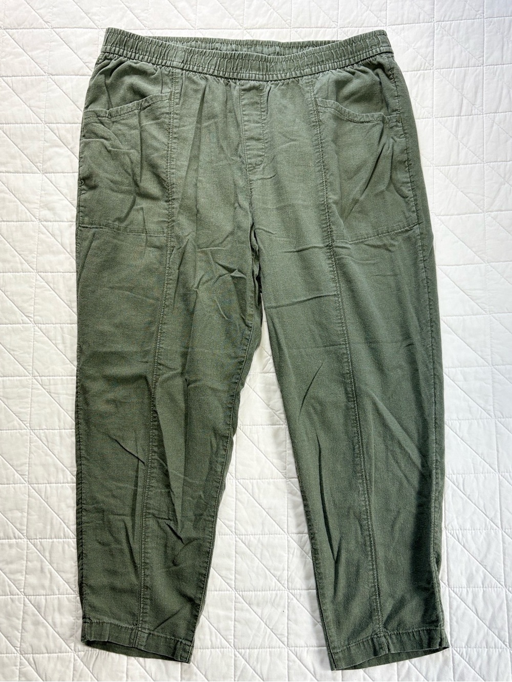 Old Navy Olive Green Linen-Blend Ankle Pants – Relaxed Fit – Women’s Size Large